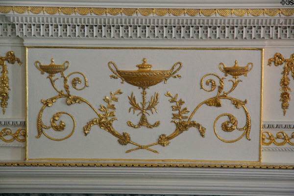 Adamsesque fireplace decoration in drawing room of Moses Myers House museum. Norfolk, VA.