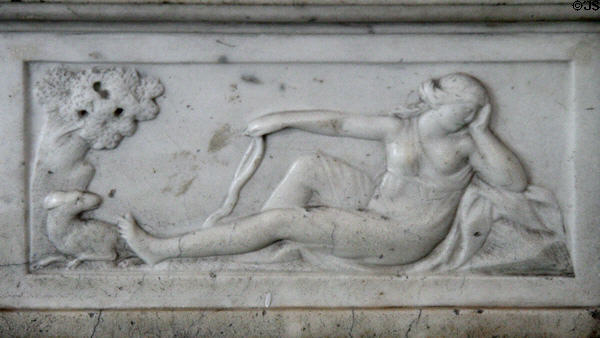 Sculpted figure on fireplace in dining room of Moses Myers House museum. Norfolk, VA.