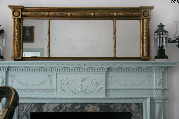 Fireplace in music & games room of Moses Myers House museum. Norfolk, VA.