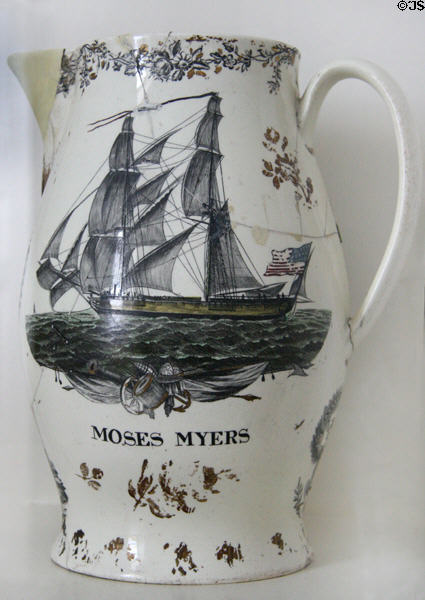 Pitcher showing one of Moses Myers' brigs (1800-19) at Moses Myers House museum. Norfolk, VA.