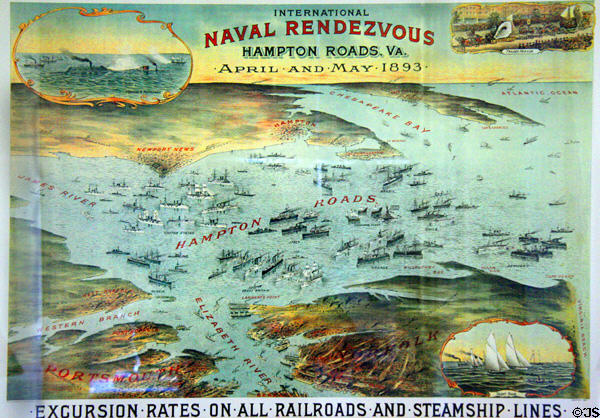 Poster for International Naval Rendezvous, Hampton Roads, VA, (April-May, 1893) at Moses Myers House museum. Norfolk, VA.
