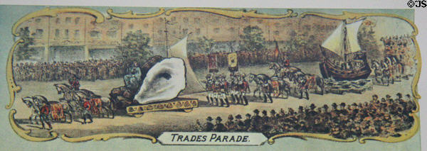 Detail of trades parade on poster for International Naval Rendezvous, Hampton Roads, (April-May, 1893) at Moses Myers House museum. Norfolk, VA.