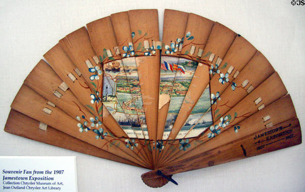 Souvenir fan from Jamestown Exposition (1907) at Moses Myers House museum. Norfolk, VA.