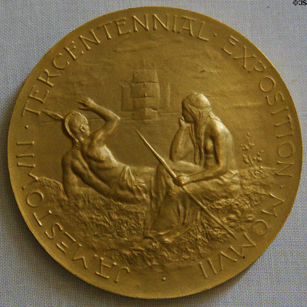 Souvenir medals from Jamestown Tercentennial Exposition (1907) at Moses Myers House museum. Norfolk, VA.