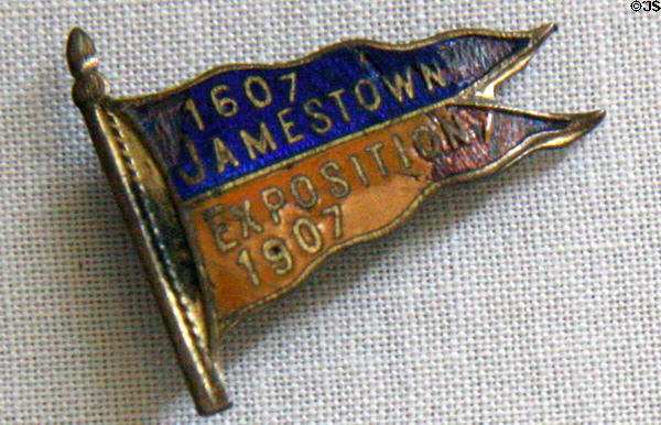 Souvenir pins from Jamestown Exposition (1907) at Moses Myers House museum. Norfolk, VA.