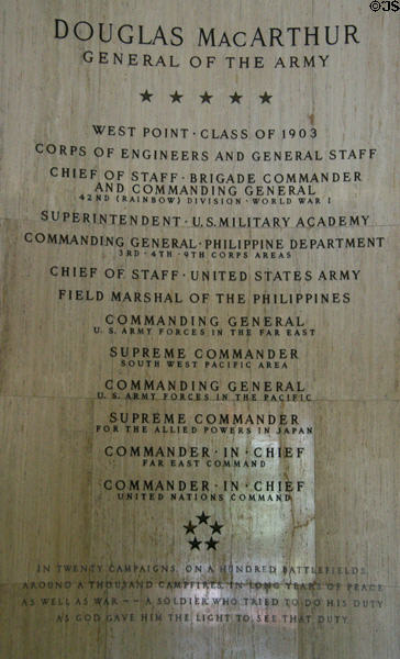 Chronology of General MacArthur in rotunda of Douglas MacArthur Memorial. Norfolk, VA.