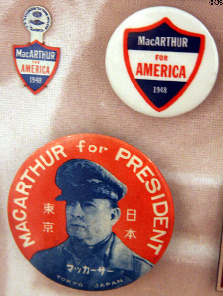 MacArthur for President (1948) buttons at Douglas MacArthur Memorial. Norfolk, VA.