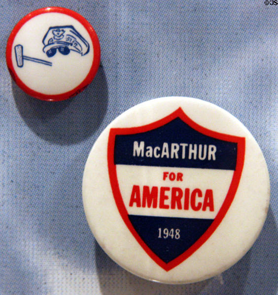 MacArthur for President (1948 & 1952) buttons at Douglas MacArthur Memorial. Norfolk, VA.