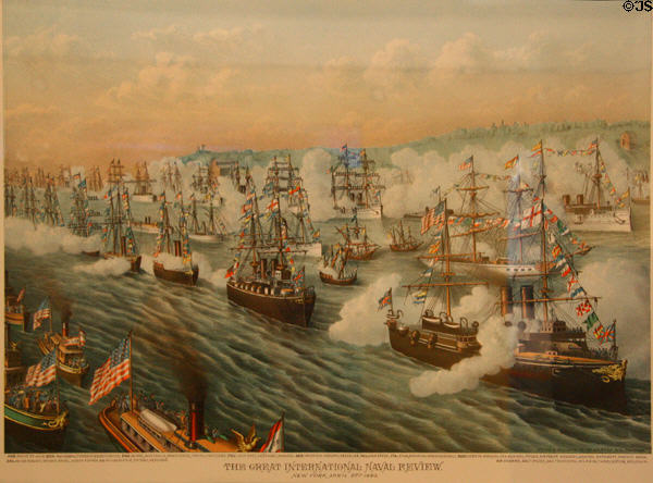 Graphic of Great International Naval Review (April 27, 1893) off New York City by Kurz & Allison from Hampton Roads Naval Museum at Nauticus. Norfolk, VA.