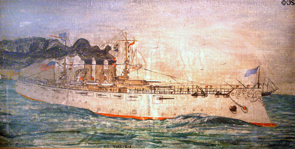Graphic of Battleship USS Virginia from Hampton Roads Naval Museum at Nauticus. Norfolk, VA.