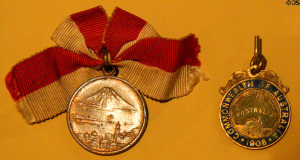 Souvenir medals for visit of Great White Fleet to Japan & Australia (1908) from Hampton Roads Naval Museum at Nauticus. Norfolk, VA.