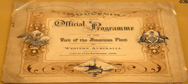 Souvenir program for visit of Great White Fleet to Australia (Sept. 11-17, 1908) from Hampton Roads Naval Museum at Nauticus. Norfolk, VA.