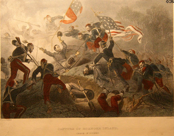 Graphic of Burnside Expedition's Capture of Roanoke Island by Charge of Zouaves (March 1, 1862) by F.O.C. Darley & J.J. Crew at Hampton Roads Naval Museum. Norfolk, VA.