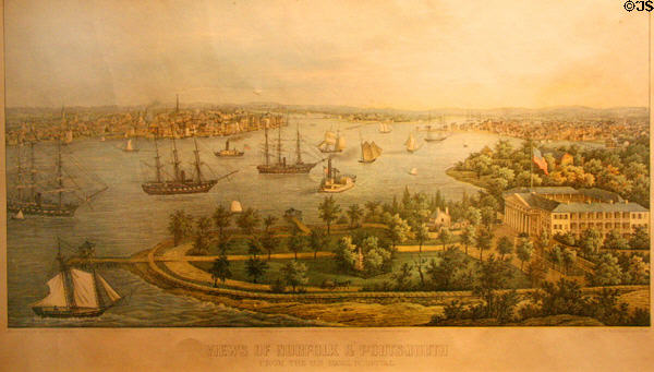 Graphic of Views of Norfolk & Portsmouth from Naval Hospital (1862) at Hampton Roads Naval Museum. Norfolk, VA.