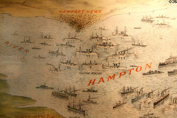 Detail showing U.S. ships on International Naval Rendezvous, Hampton Roads (April-May, 1893) poster at Hampton Roads Naval Museum. Norfolk, VA.