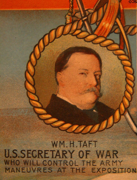 Wm. H. Taft, Secretary of War, portrait detail on Jamestown Exposition (1907) poster at Hampton Roads Naval Museum. Norfolk, VA.