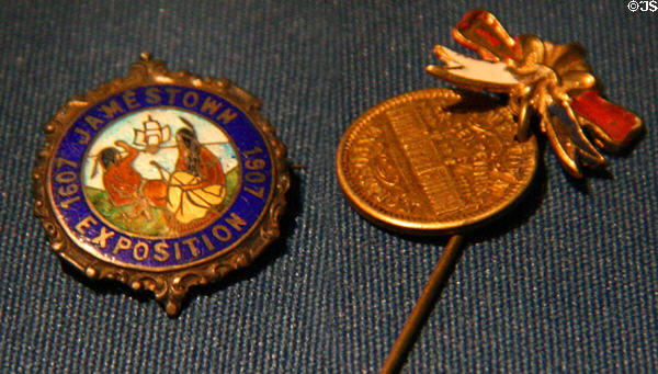 Jamestown Exposition (1907) souvenir badge & stick pin at Hampton Roads Naval Museum. Norfolk, VA.
