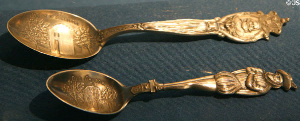 Jamestown Exposition (1907) souvenir spoons with Jamestown Old Church at Hampton Roads Naval Museum. Norfolk, VA.