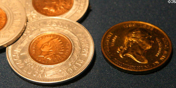 Jamestown Exposition (1907) souvenir coins & medals at Hampton Roads Naval Museum. Norfolk, VA.