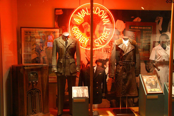 Display of World War II naval uniforms at Hampton Roads Naval Museum. Norfolk, VA.