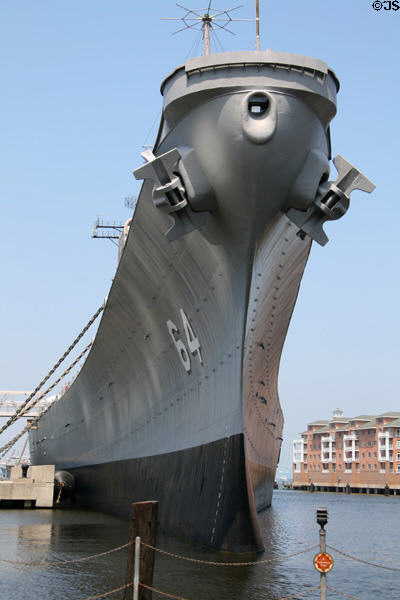 Bow view of Battleship Wisconsin. Norfolk, VA.