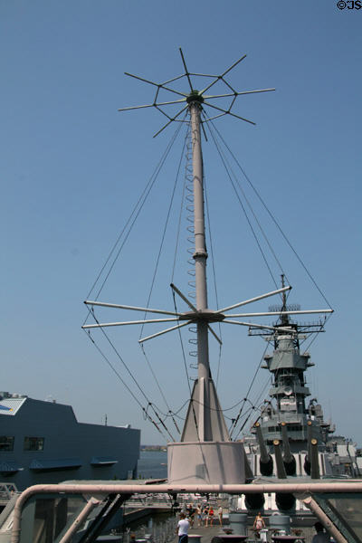 Forward antenna of Battleship Wisconsin. Norfolk, VA.