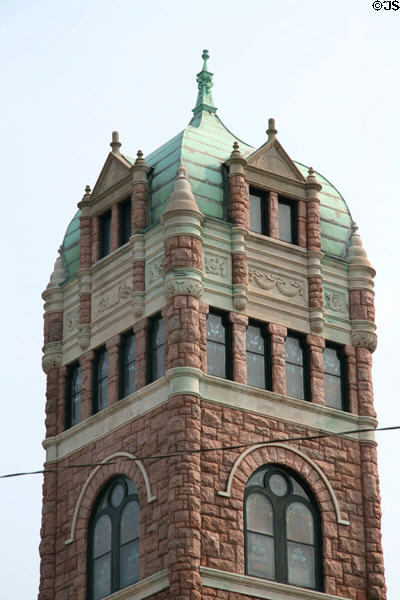 Romanesque Revival tower of Court St. Baptist Church. Portsmouth, VA.