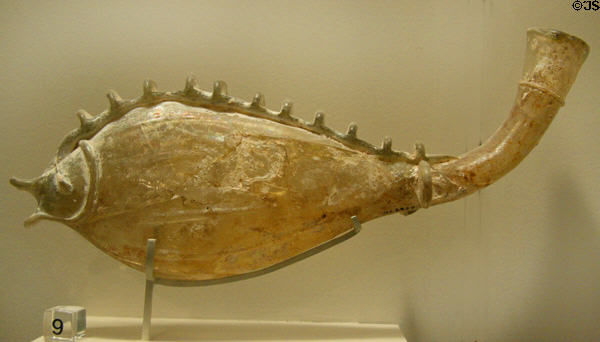 Roman empire blown-glass fish-shaped vessel (3rd C) at Chrysler Museum of Art. Norfolk, VA.