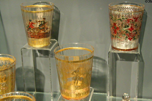 German or Bohemian engraved & gilded drinking glasses (18th C) at Chrysler Museum of Art. Norfolk, VA.