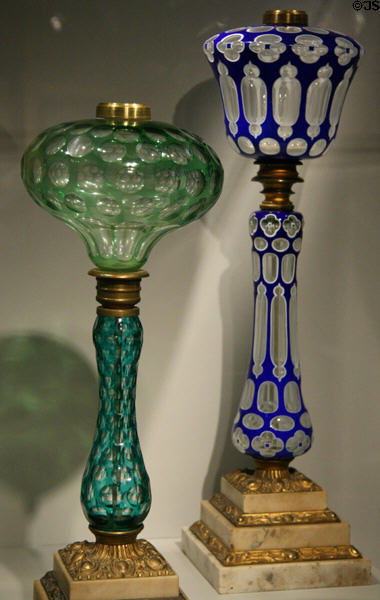 American blown & cut glass lamps (1865-75) at Chrysler Museum of Art. Norfolk, VA.