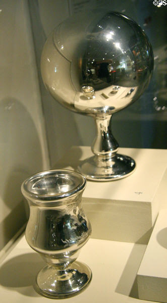 American silvered glass spoon holder by Boston & Sandwich Glass & Gazing Globe attrib. New England Glass (c1855-80) at Chrysler Museum of Art. Norfolk, VA.