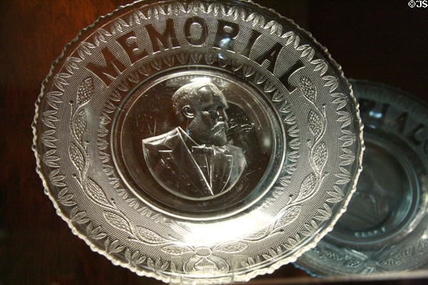 James A. Garfield memorial pressed glass plate (c1881) at Chrysler Museum of Art. Norfolk, VA.