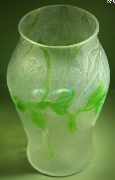 Blown glass vase with stylized dogwood design (c1908) by Tiffany Furnaces at Chrysler Museum of Art. Norfolk, VA.