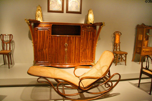 Art Nouveau furniture collection around buffet (1902) by Louis Majorelle & Chaise Lounge (c1900) by Thonet Bros at Chrysler Museum of Art. Norfolk, VA.