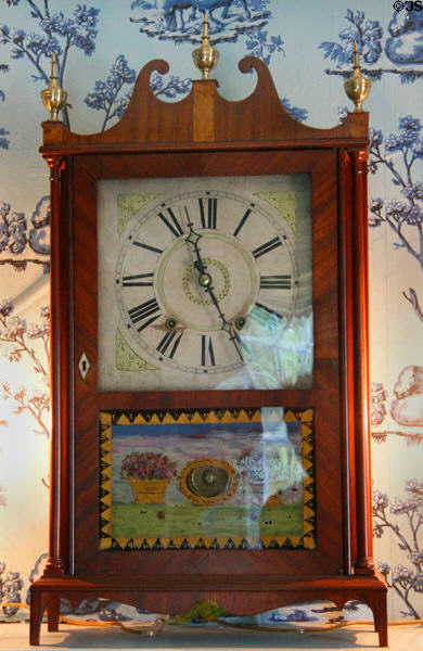 Mantle clock in Monroes' bedchamber at Ash Lawn-Highland. Charlotttesville, VA.