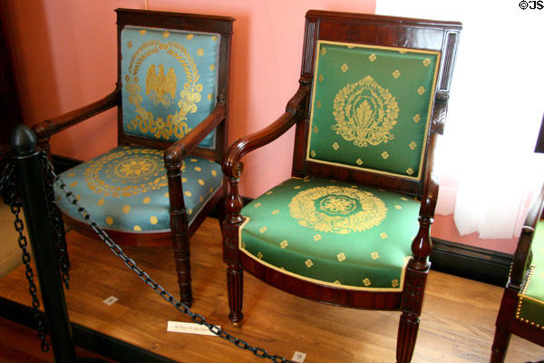 Collection of upholstered chairs (early 19thC) owned by Elizabeth & James Monroe at Ash Lawn. Charlotttesville, VA.