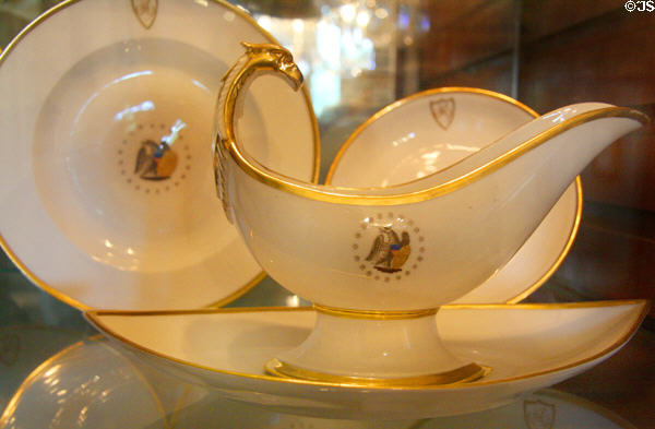Paris Porcelain dishes (c1817) probably from James Monroe's Presidential dinner service at Ash Lawn-Highland. Charlotttesville, VA.