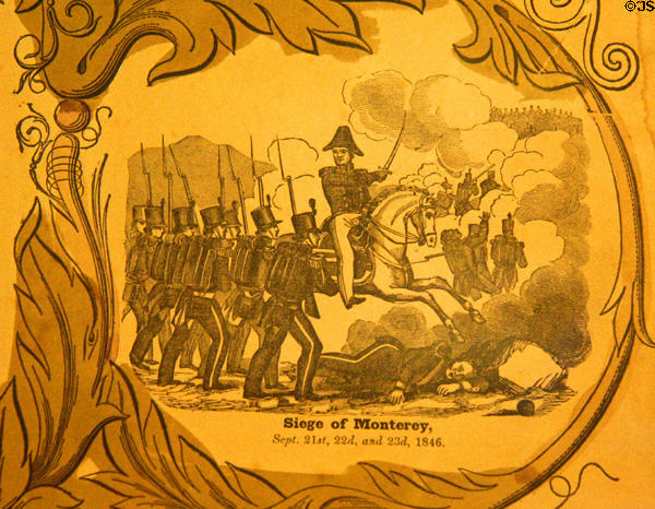Poster detail of Gen. Zachary Taylor leading siege of Monterey (Sept. 21-23, 1846). Orange, VA.