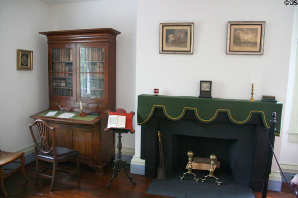 Fold-down desk with book case beside fireplace at Woodrow Wilson Birthplace. Staunton, VA.