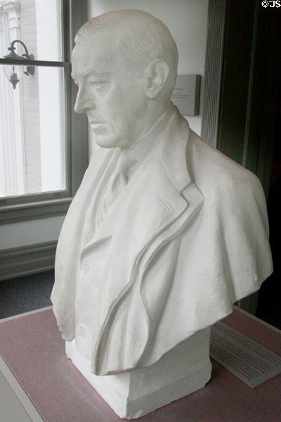 Woodrow Wilson plaster bust replica (1957) of that in Virginia Capitol (1930) by Harriet Frishmuth at Woodrow Wilson Presidential Library. Staunton, VA.