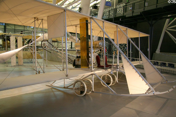 Wright Model B Reproduction with elevator at rear at National Air & Space Museum. Chantilly, VA.
