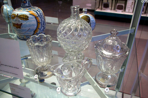 French blown glass (19th C) with balloon shapes & themes at National Air & Space Museum. Chantilly, VA.
