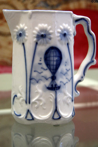 American ceramic pitcher (19thC) with gas balloon at National Air & Space Museum. Chantilly, VA.