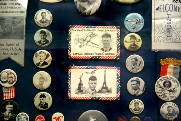 Collection of Charles A. Lindbergh souvenir pins at National Air & Space Museum. Chantilly, VA.