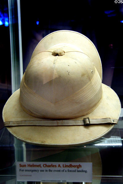 Sun helmet owned by Charles A. Lindbergh as survival gear at National Air & Space Museum. Chantilly, VA.