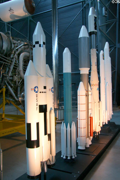 Collection of models of U.S. rockets at National Air & Space Museum. Chantilly, VA.