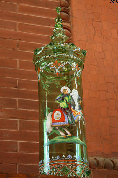 Knight painted on antique German covered glass beaker at Morven Park. Leesburg, VA.