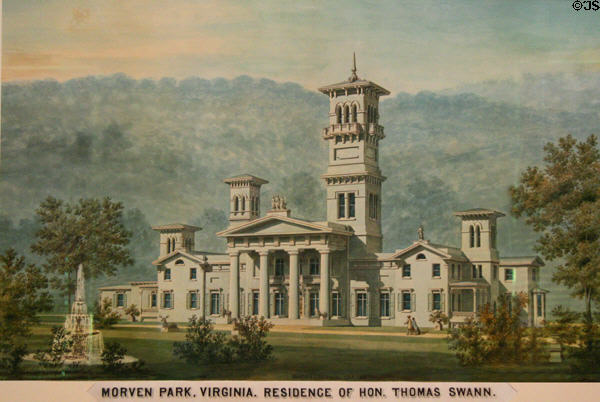Graphic of Morven Park when it still had its Italianate Towers which were used for reconnaissance during Civil War. Leesburg, VA.