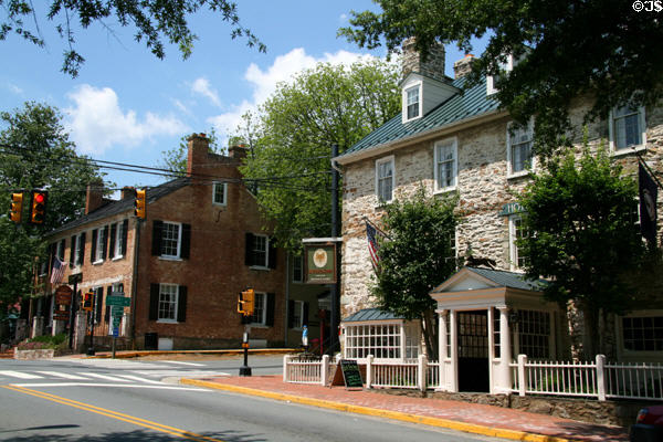 Middleburg streetscape with heritage Noble House & Red Fox Inn. Middleburg, VA.