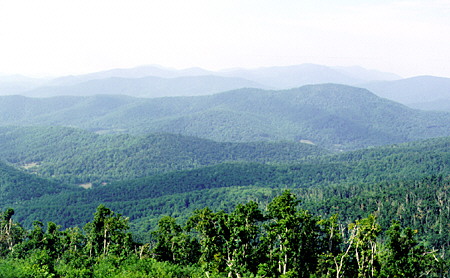 A view of blue hills from Shenandoah National Park & Appalachian Trail in Virginia. VA.